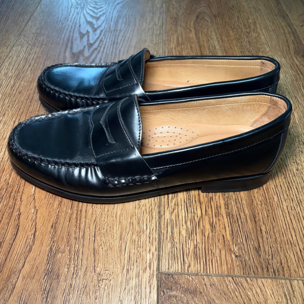 Johnston & Murphy Mens 9M Sheepskin Penny Loafers Black Leather Dress Shoes - Picture 7 of 12